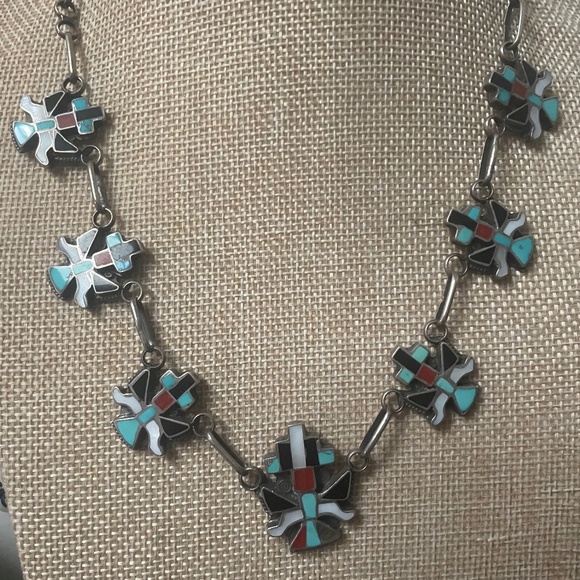 Old pawn Native American Jewelry - RARE! Old Pawn Native American knifewing katchina inlaid necklace & ring set!🤠